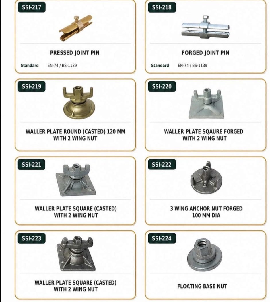 Pressed and forged joint pins and waller plates round and square with wing nuts