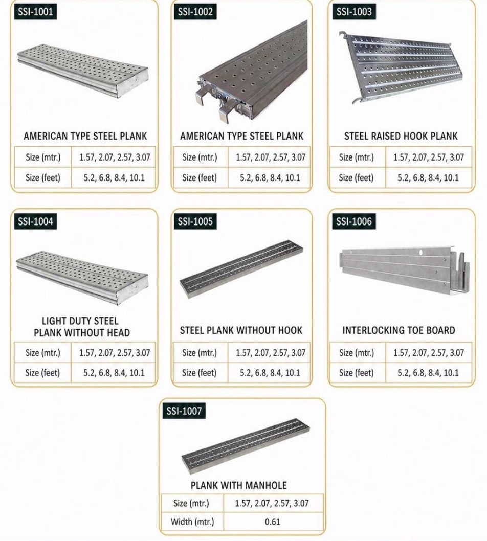 American type steel planks, raised hook plank, light duty plank, toe board and manhole plank with sizes
